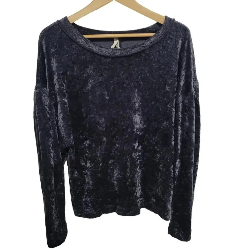 Free People Black Gray Velour Top